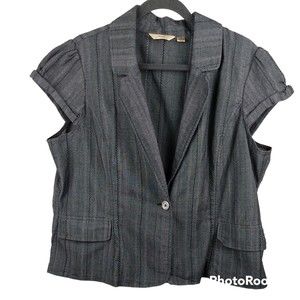 Motto Cap Sleeve Single Button Vertical Striped Fitted Vest Womens Size 1X